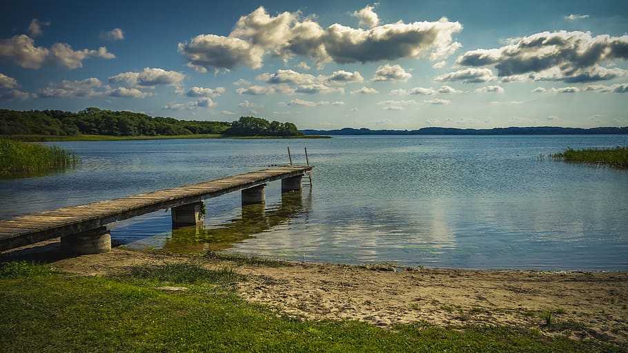 web, waters, lake, nature, mood, boardwalk, landscape, sky HD wallpaper