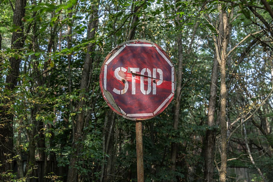 Red and White Stop Road Signage, broken, danger, daylight, environment HD wallpaper