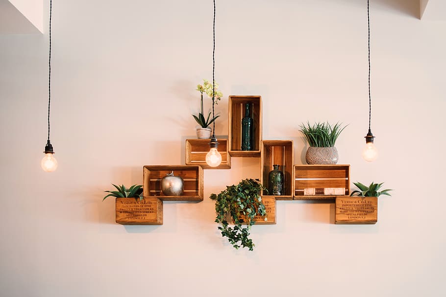 Crates Mounted On Wall, contemporary, design, illuminated, interior design HD wallpaper