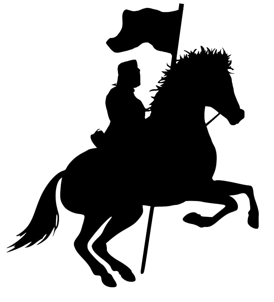 Silhouette of rider on rearing horse., warrior, knight, royal warrior