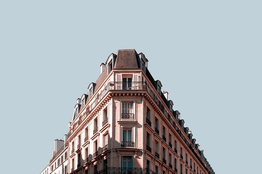 low-angle photograph concrete structure, corner, building, city HD wallpaper