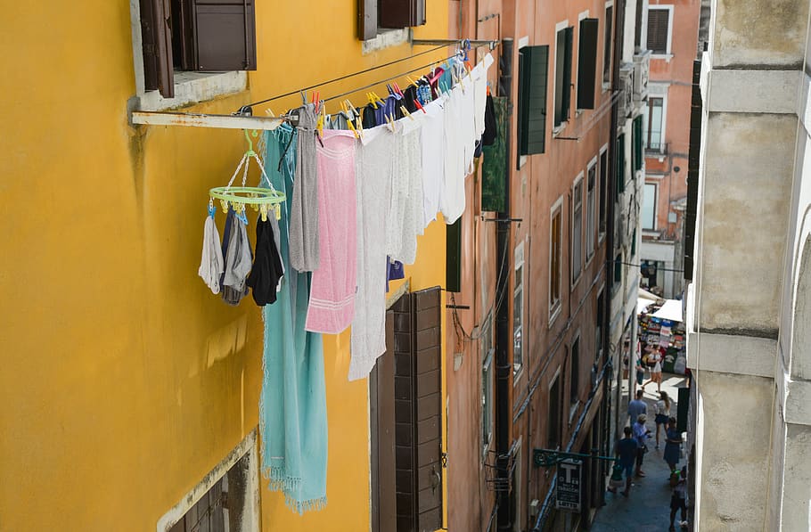 laundry, hanging, wash, clothing, italy, city, clothesline