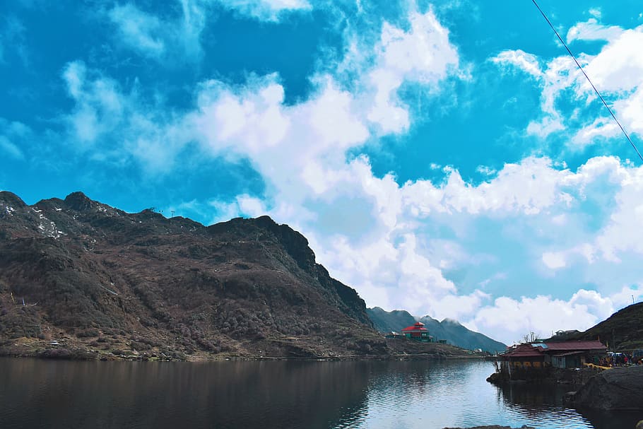 india, tsomgo lake, mountain, sky, water, cloud - sky, scenics - nature HD wallpaper