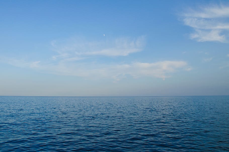 blue, sky, water, ocean, sea, horizon, nature, horizon over water HD wallpaper