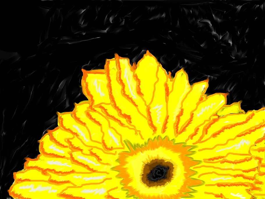 black, brush, child, drawing, flower, paint, picture, yellow HD wallpaper