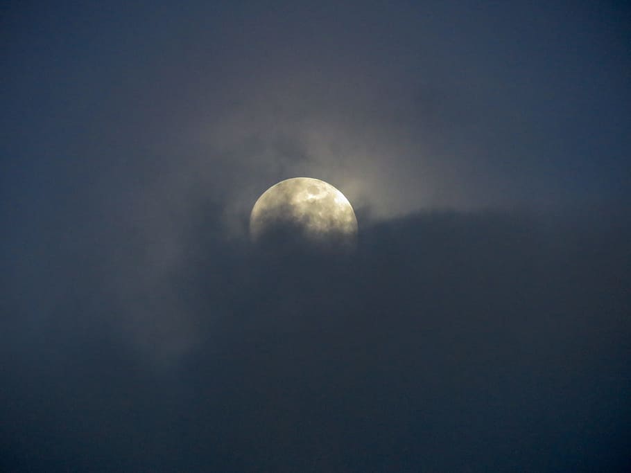 Moon, Clouds, Space, night, sky, beauty in nature, astronomy HD wallpaper