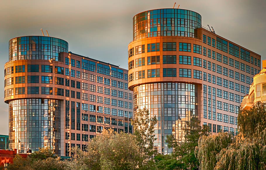 architecture, building, skyscraper, facade, glass, window, shiny HD wallpaper