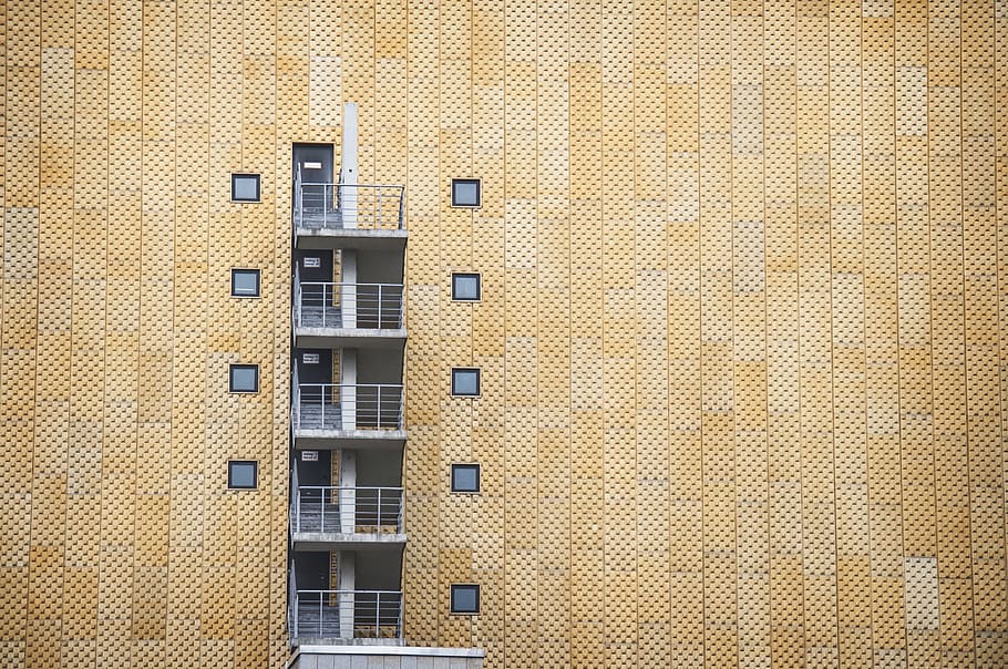 white metal railings between windows, building, wall, texture HD wallpaper