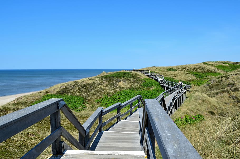 sylt, wenningstedt, seetreppe, stairs, wood stairs, north sea, HD wallpaper