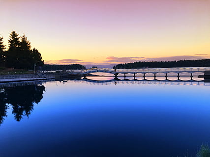 canada, nanaimo, sunset, ocean, blue sky, pink sky, clouds HD wallpaper