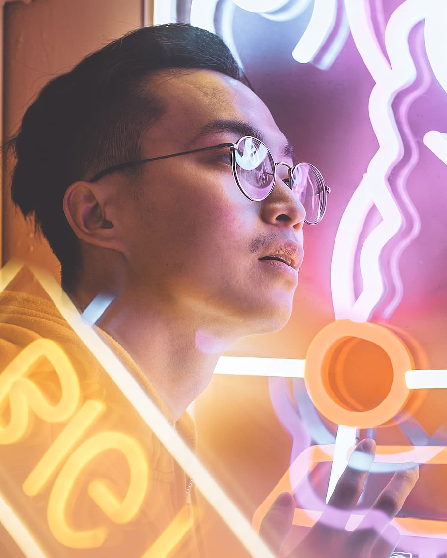 person, human, accessory, glasses, accessories, neon, portrait photo HD wallpaper