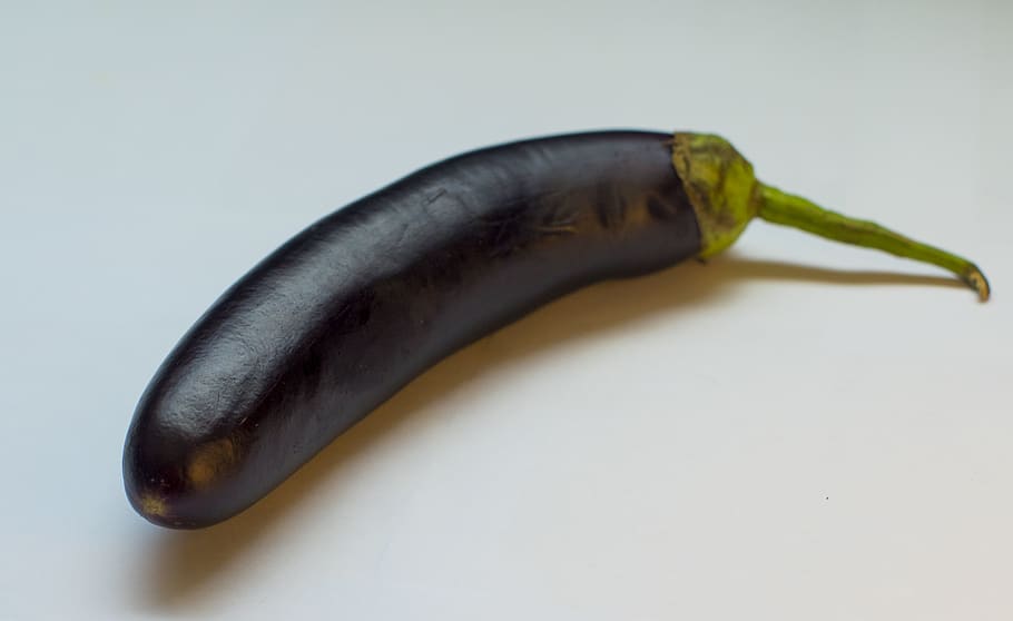 purple eggplant on white surface, vegetable, flora, food, produce HD wallpaper