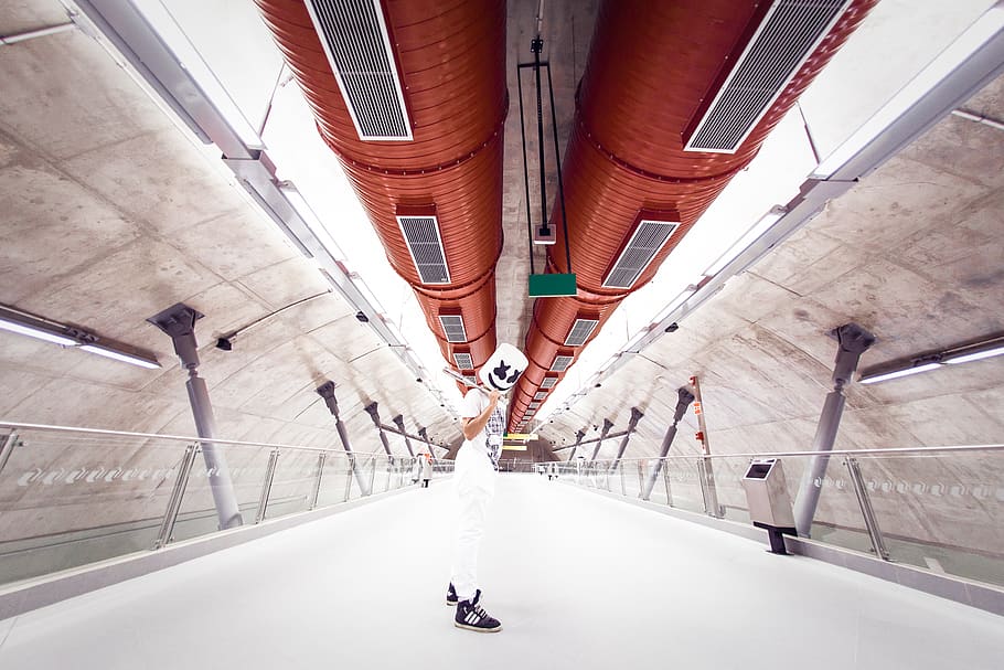 Man Wearing White Shirt and Pants on Tunnel, architecture, building HD wallpaper