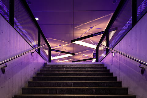 black concrete stair, handrail, banister, staircase, zürich HD wallpaper