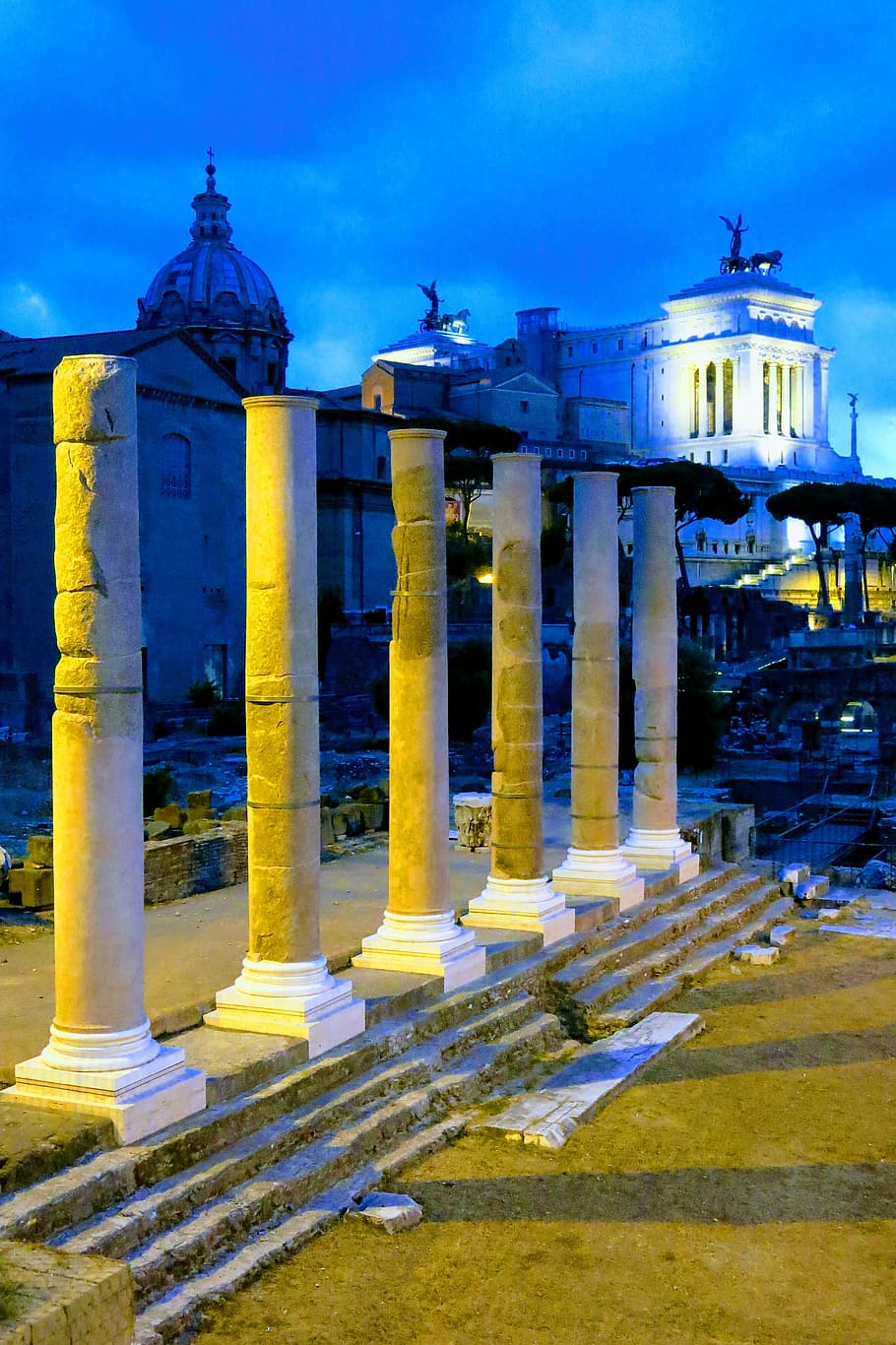 rome, columns, night, inspiring, dramatic, lighting, summer HD wallpaper