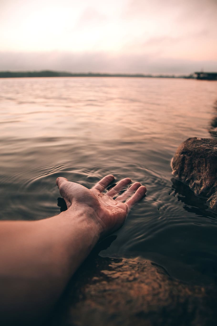 selective focus photography of person's hand on body of water HD wallpaper