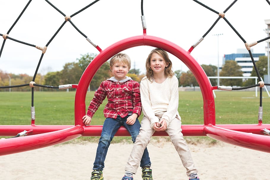 Siblings Smiling At Park Photo, Portraits, Fun, Children, Family