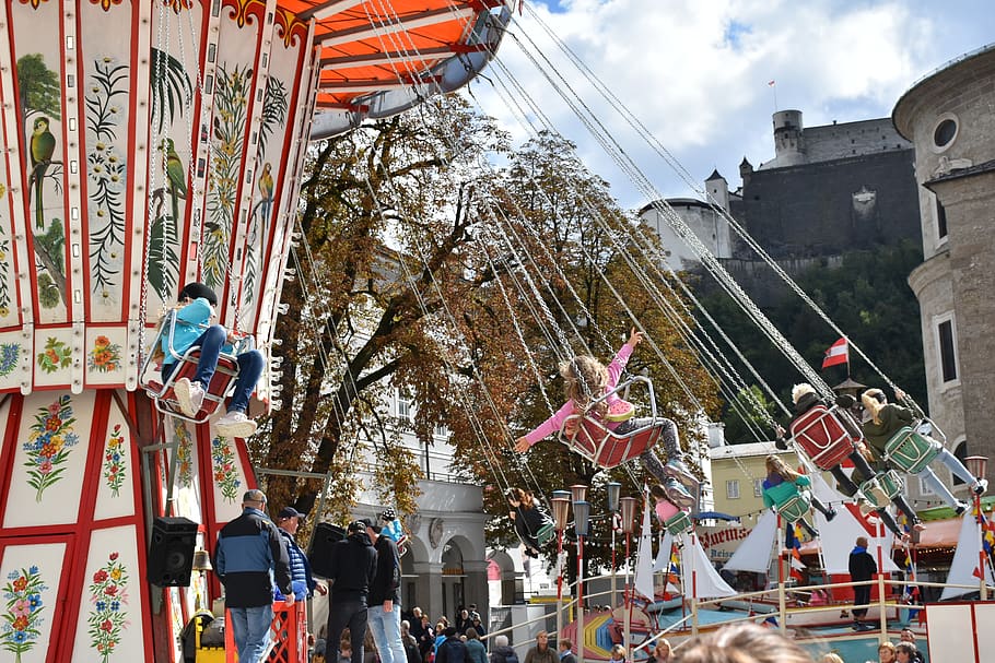carousel, funfair, children, built structure, architecture HD wallpaper