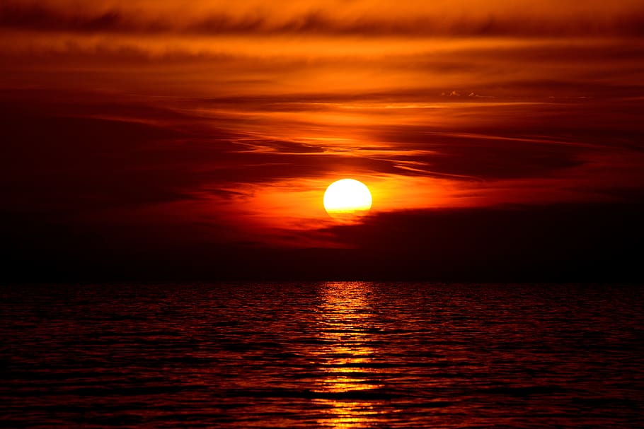 sun, sunset, sea, sky, water, beauty in nature, reflection HD wallpaper