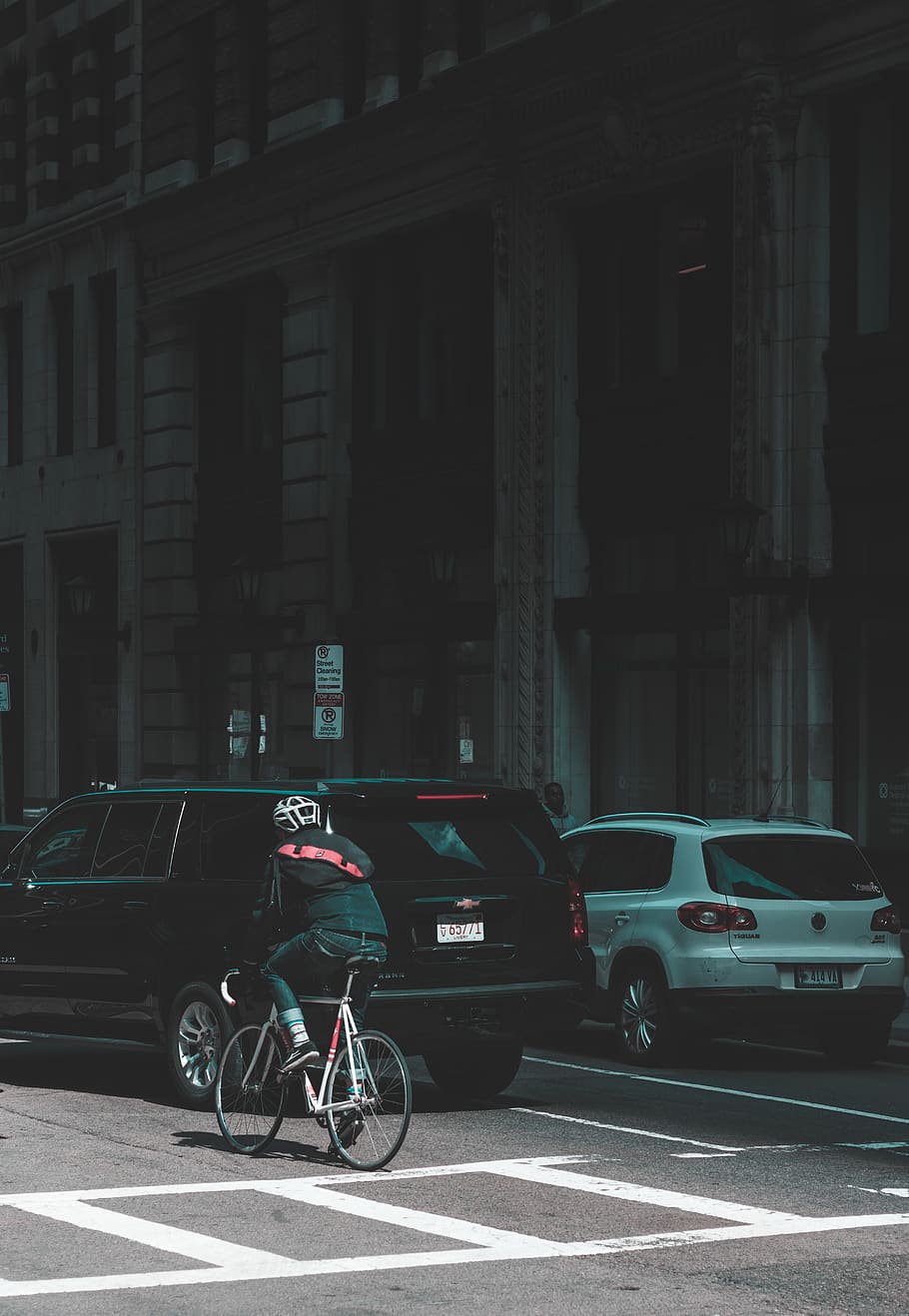 shadow, building, car, day, city, guy, man, human, bike, mode of transportation HD wallpaper