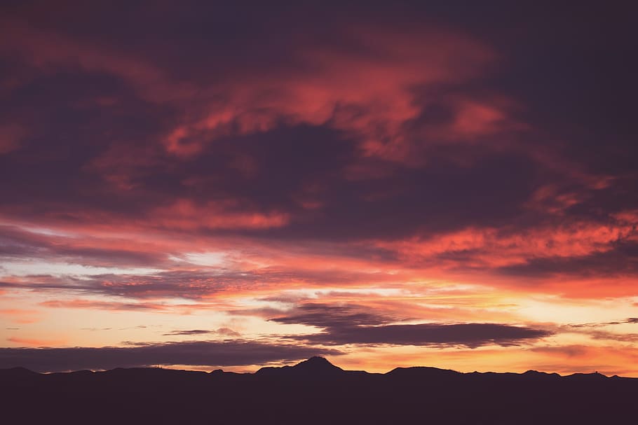 sky, clouds, dark, sunset, mountain, silhouette, landscape HD wallpaper