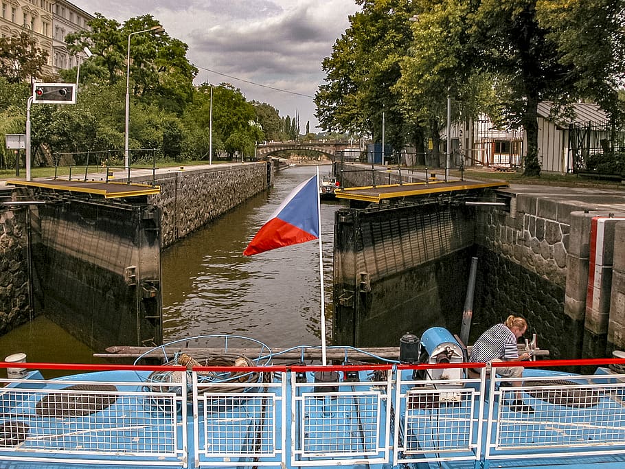 prague, canal locks at vltava, Czech Republic, Central Europe, HD wallpaper