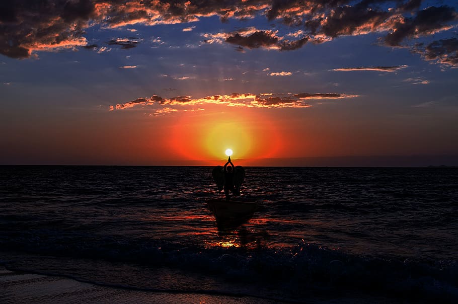 Silhouette Photography of Three People Pointing the Sun, backlit HD wallpaper