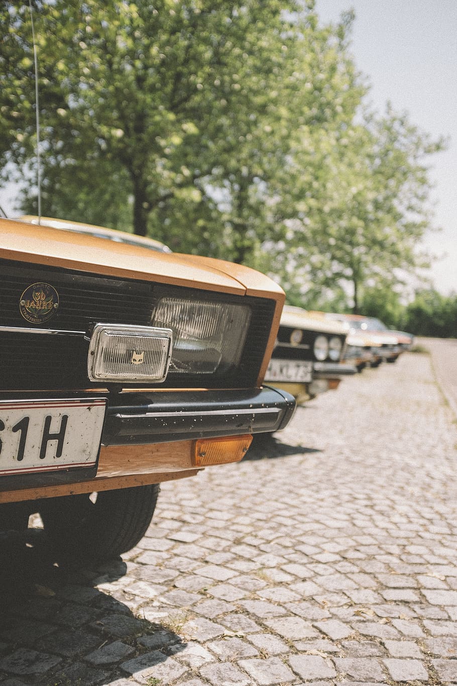 austria, melk, line, colors, orange, sun, cars, green, parking HD wallpaper