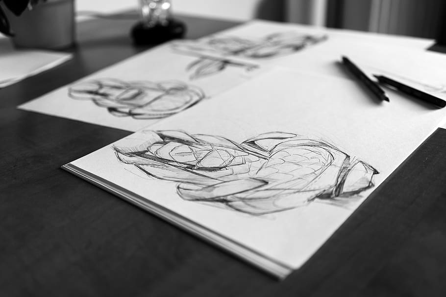 Seat Sketch Paper on Table, art, artistic, black and white, blur, HD wallpaper