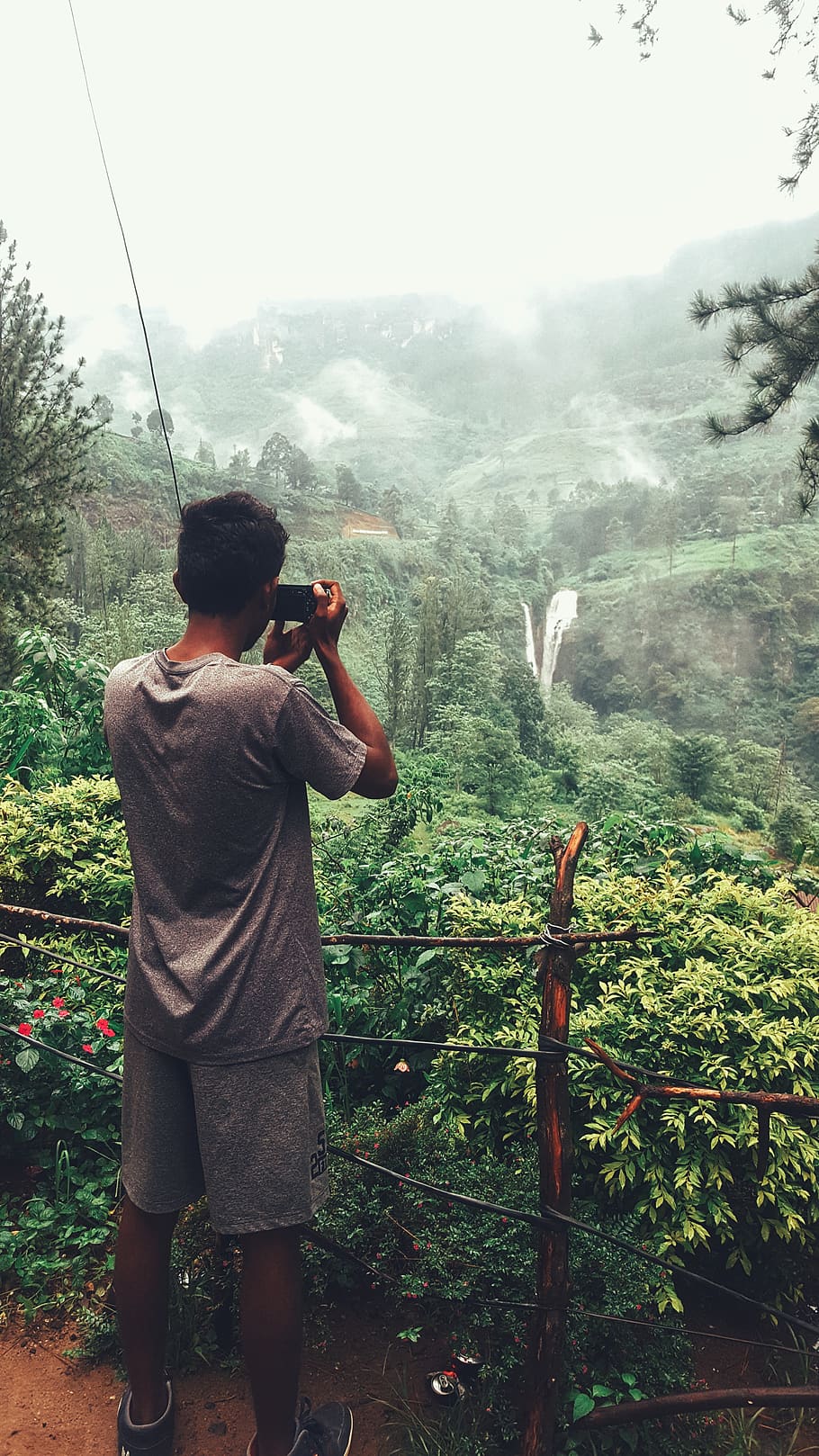 forest, waterfall, photography, one person, real people, mountain HD wallpaper