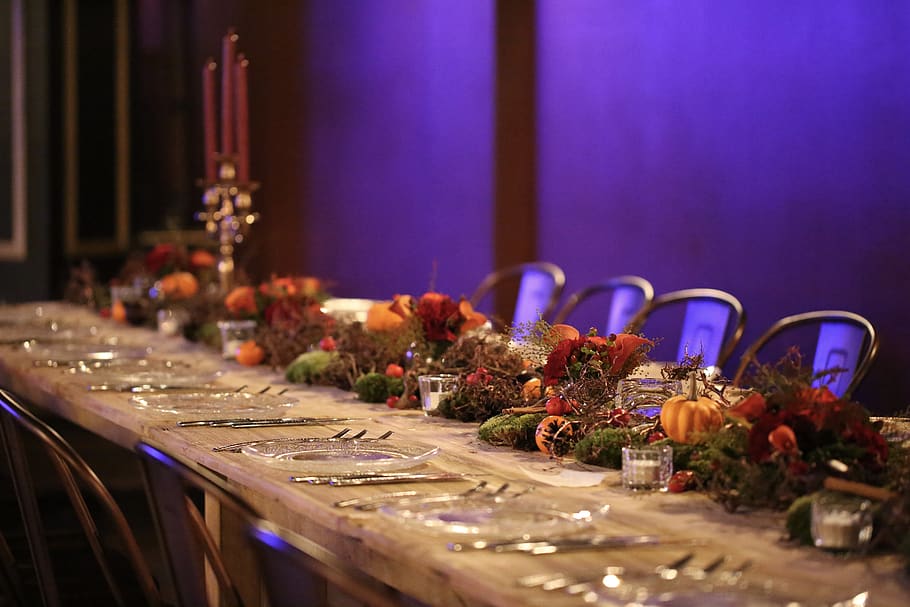 empty plates and utensils on table, indoors, flower, flowering plant HD wallpaper