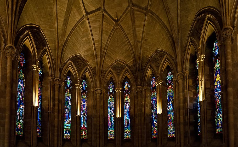 Church Interior With Tiffany Glass, arches, architecture, art HD wallpaper