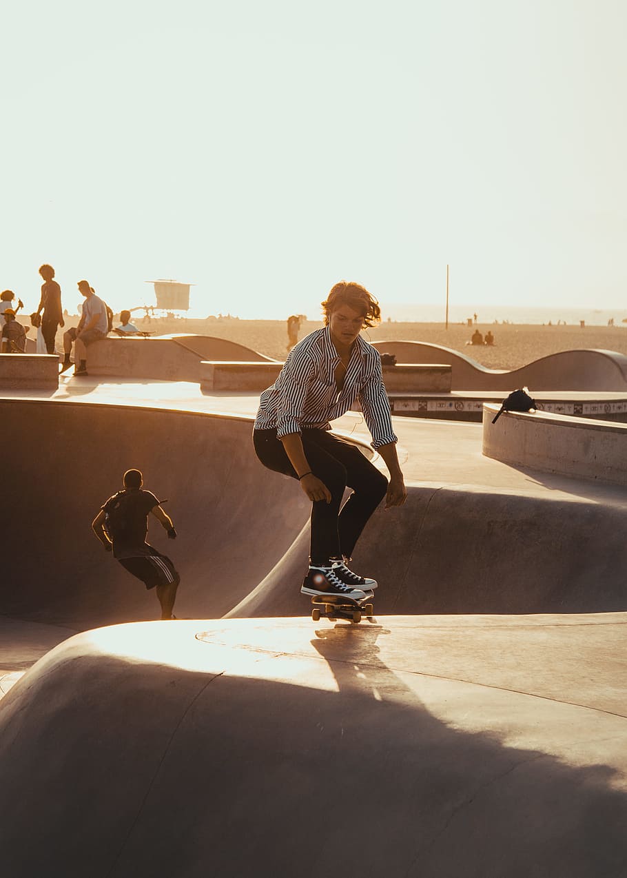 man riding skateboard on skate park during daytime, person, skatepark, HD wallpaper