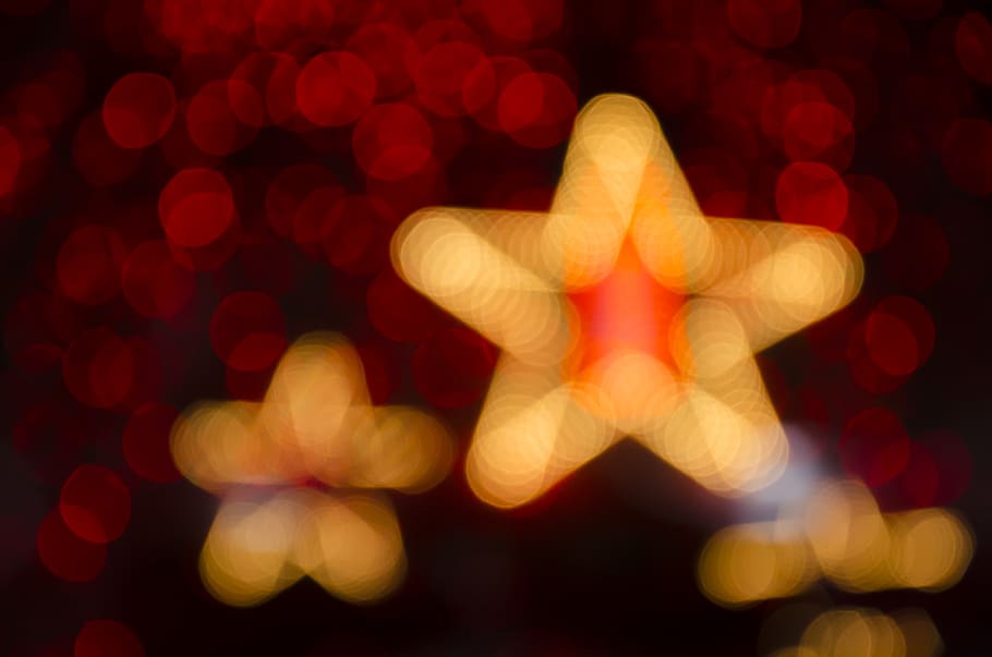 Orange Star Bokeh Light, blurred, blurry, bright, celebration HD wallpaper