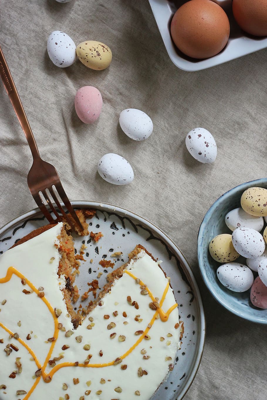 eaten cake beside eggs, food, food and drink, kitchen utensil HD wallpaper