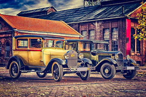 oldtimer, classic, pkw, auto, ford, citroen, historically, nostalgia HD wallpaper