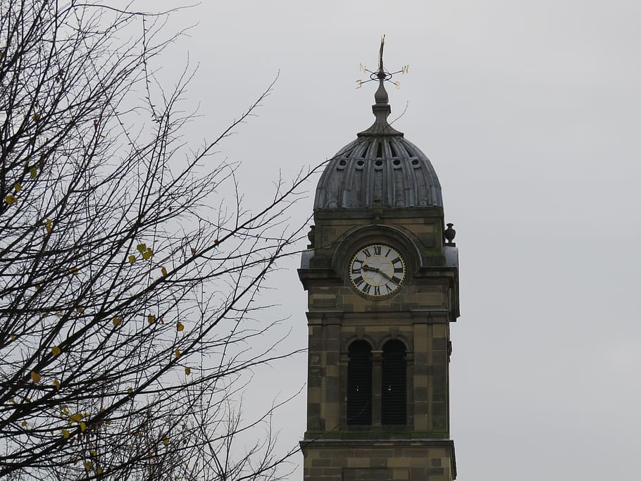 united kingdom, derby, clock, perspective, building exterior HD wallpaper