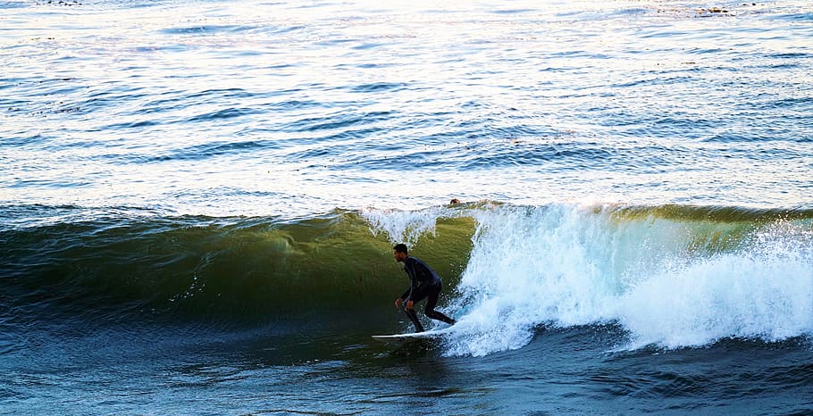 person surfing during daytim e, water, sea, one person, sport HD wallpaper