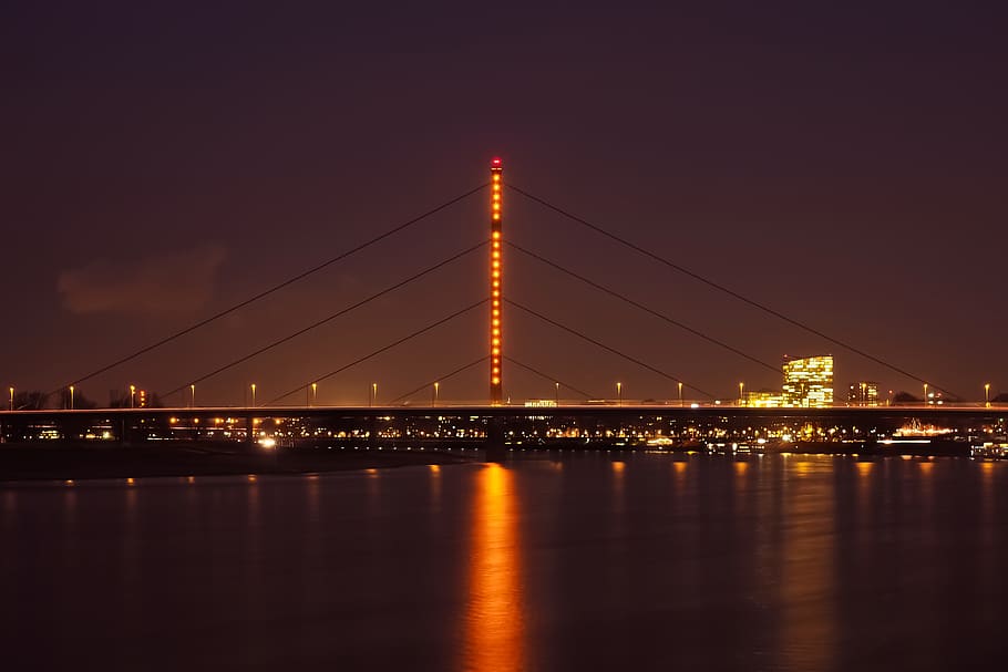 bridge, dusk, city, sunset, architecture, river, twilight, evening HD wallpaper