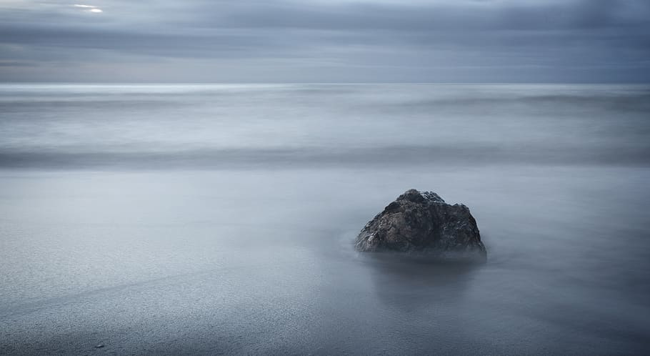 long exposure, wave, ocean, rock, fog, blur, island, sea, water HD wallpaper