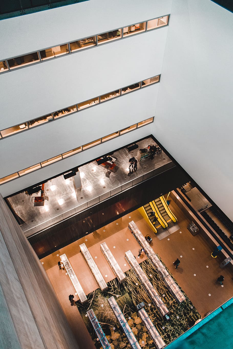 well lit concrete mall, seattle, handrail, banister, furniture HD wallpaper