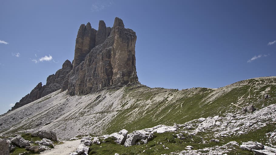 italy, tre cime di lavaredo, mountains, dolomites, alps, sky, HD wallpaper
