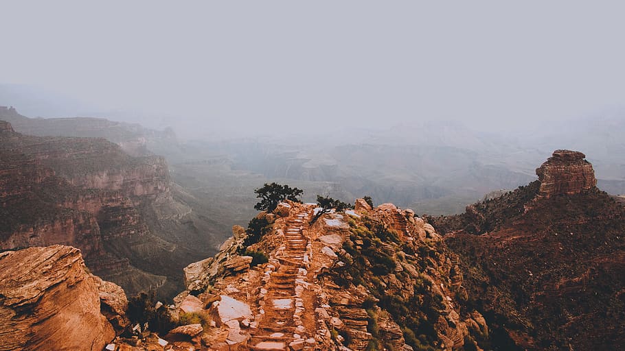rock, formation, mountain, hill, landscape, nature, clouds HD wallpaper
