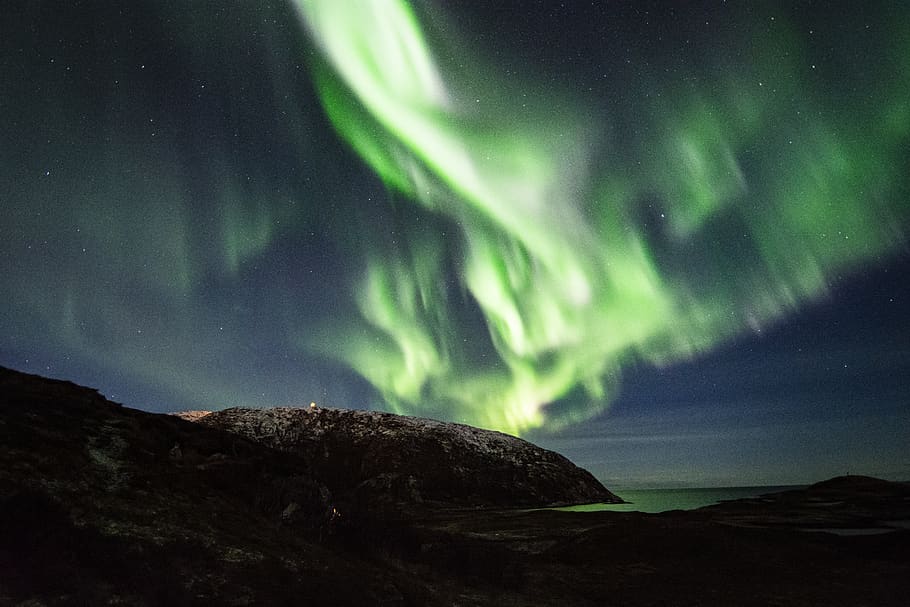 norway, sommarøy, northern lights, mountains, aurora, arctic, HD wallpaper