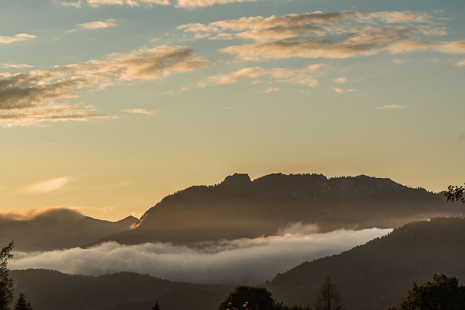 fog, mountains, alpine, landscape, haze, selva marine, nebellandschaft HD wallpaper