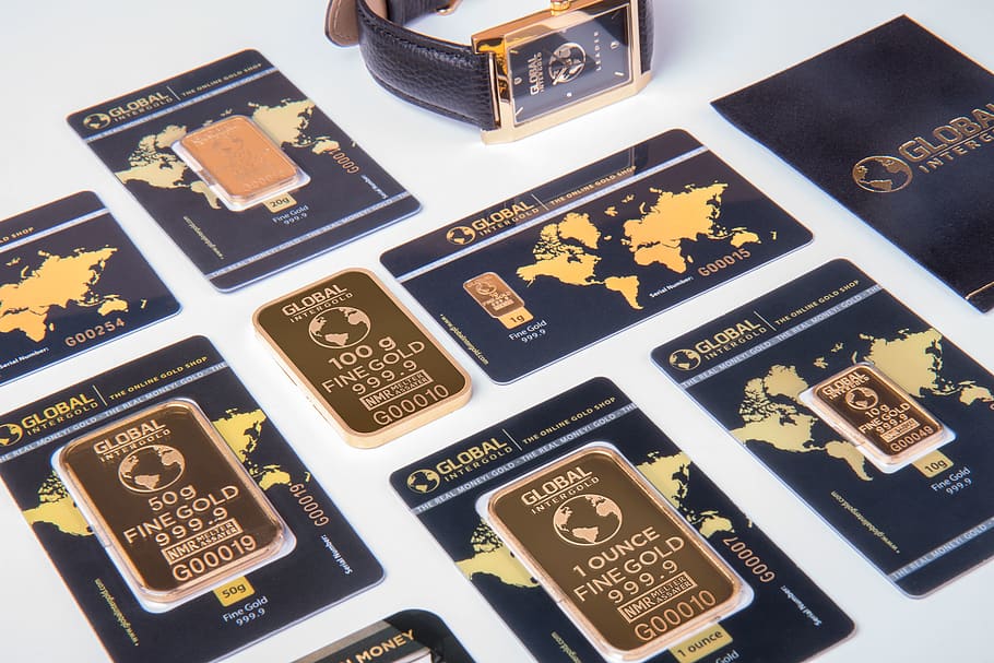 Several Gold Plates, bank, bars, card, commerce, currency, electronic HD wallpaper