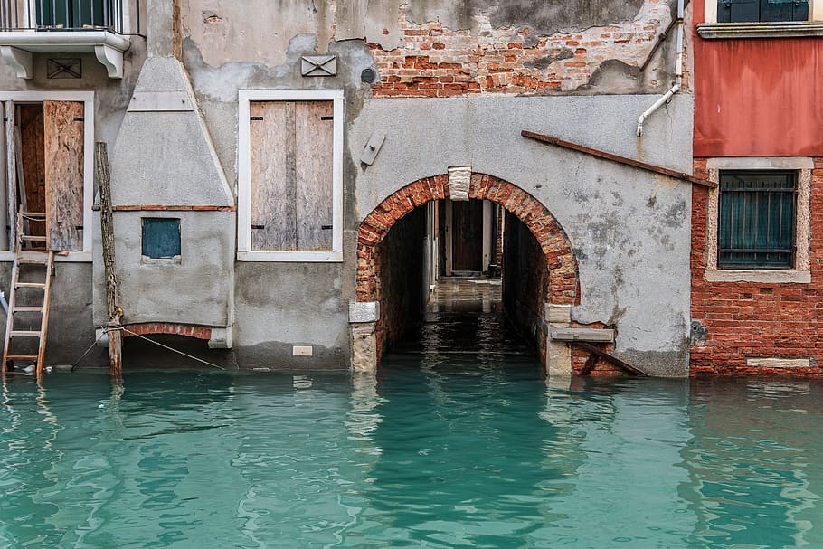 flooded tunnel, brick, transportation, watercraft, boat, gondola HD wallpaper
