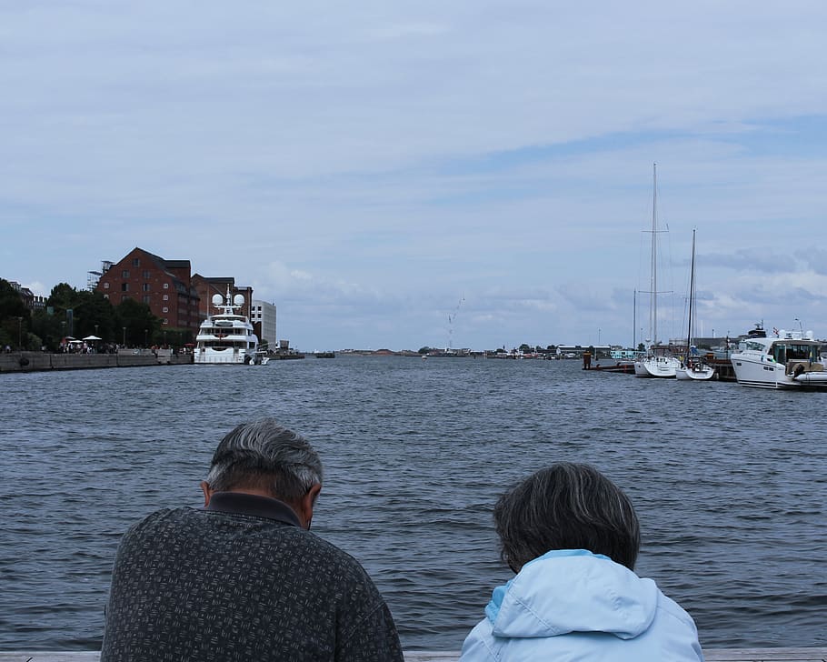 denmark, copenhagen, water, rear view, real people, two people HD wallpaper