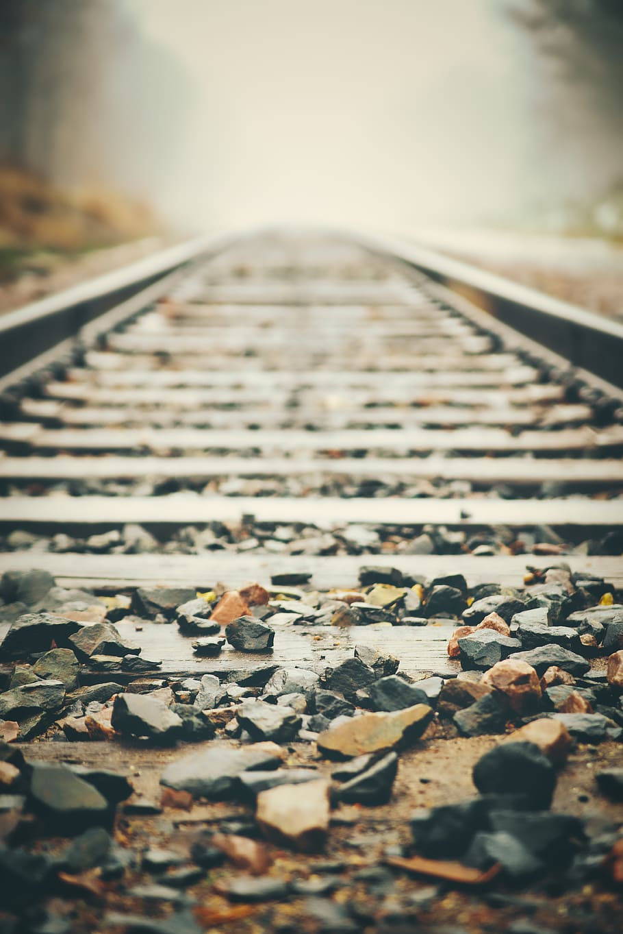 stones on train rails, transportation, railway, train track, rug HD wallpaper