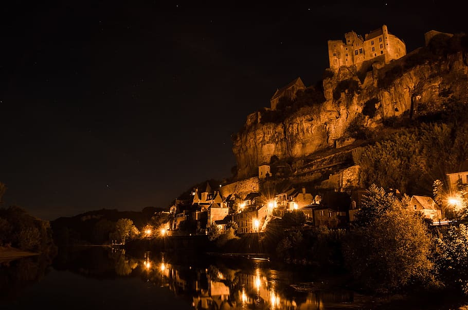beynac, construction, architecture, mountainous, night, nature HD wallpaper